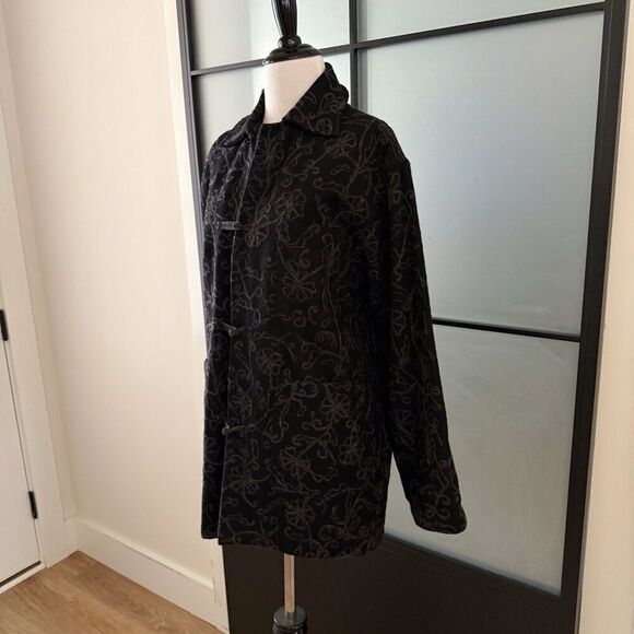 Vintage 90s Shacket Wool Embroidery Top Jacket Size 4 S/M Black goth whimsy - Picture 7 of 13